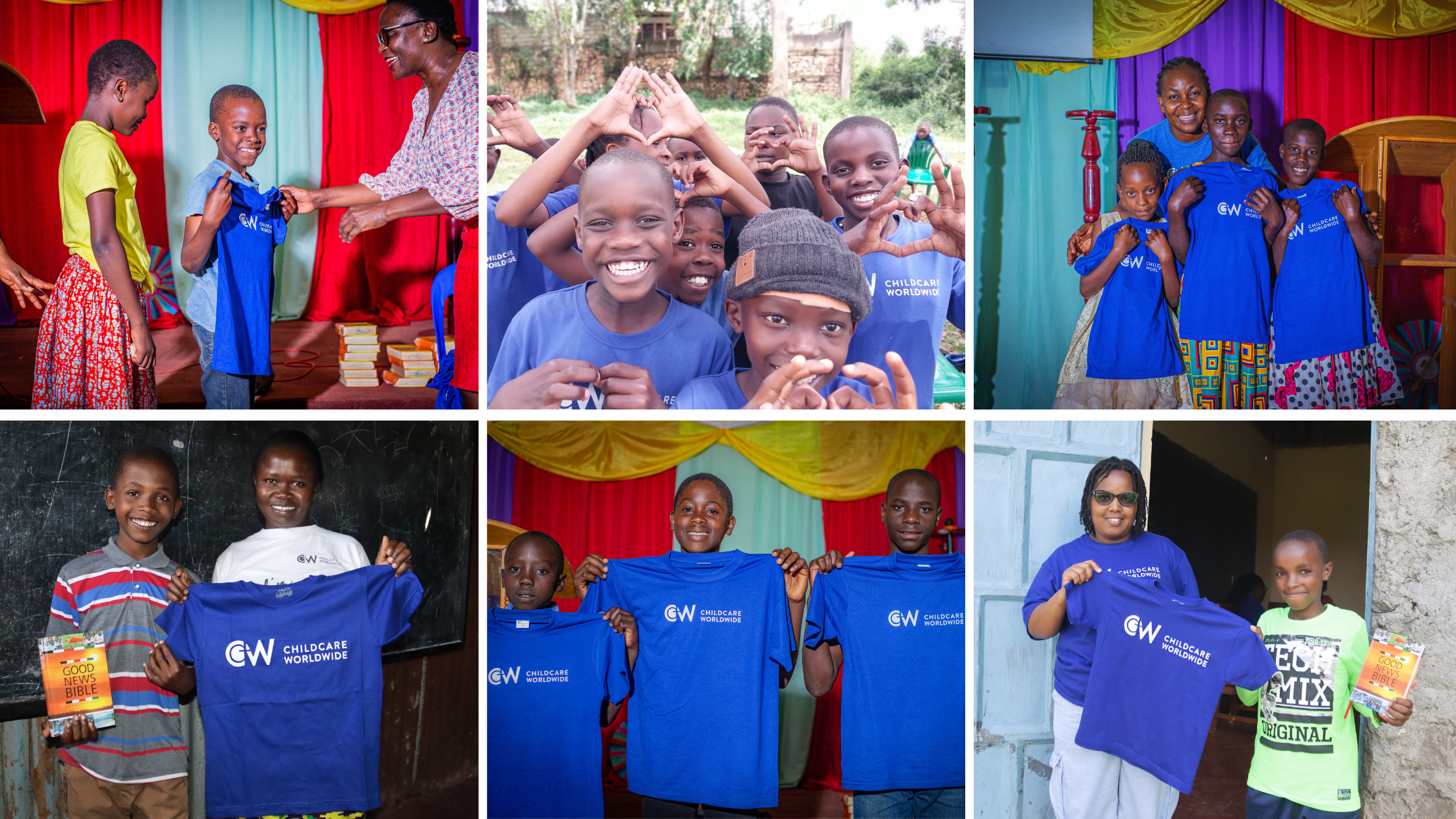 Children receiving previous Life Center T-shirts